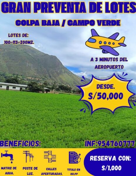 LOTES EN VENTA - COLPA BAJA - HUANUCO
