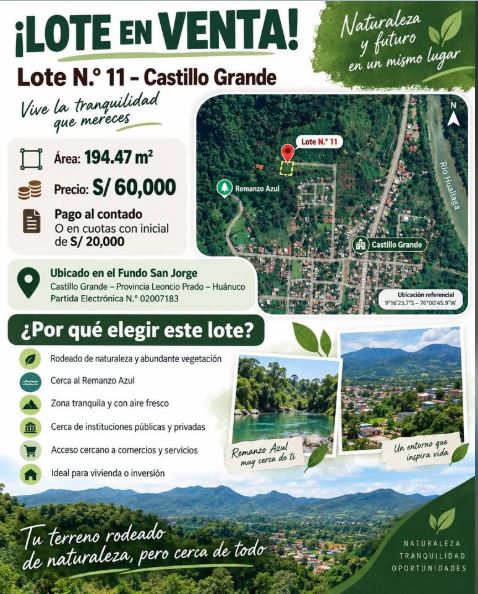 01.09.01 CASTILLO GRANDE - TINGO MARIA - TERRENO EN VENTA
